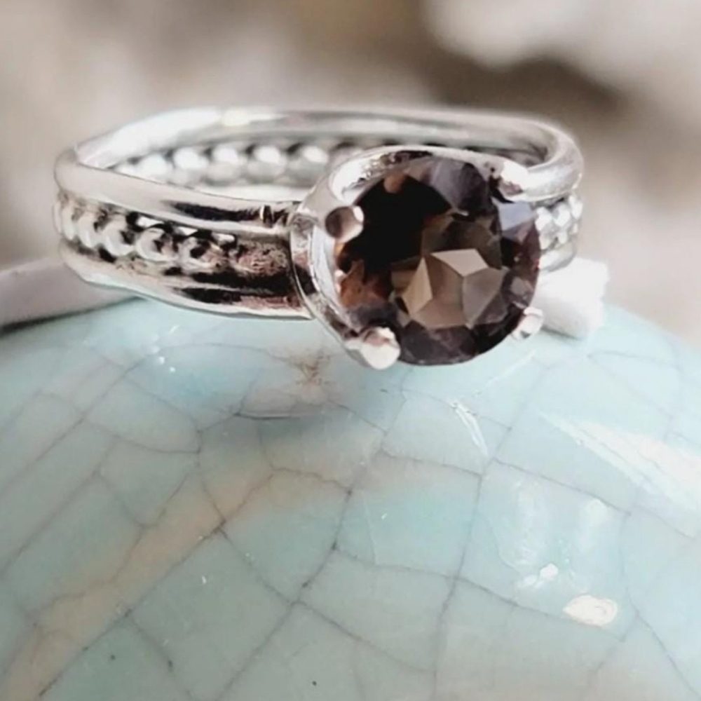 SMOKY QUARTZ RING HANDMADE IN STERLING SILVER SZ 6